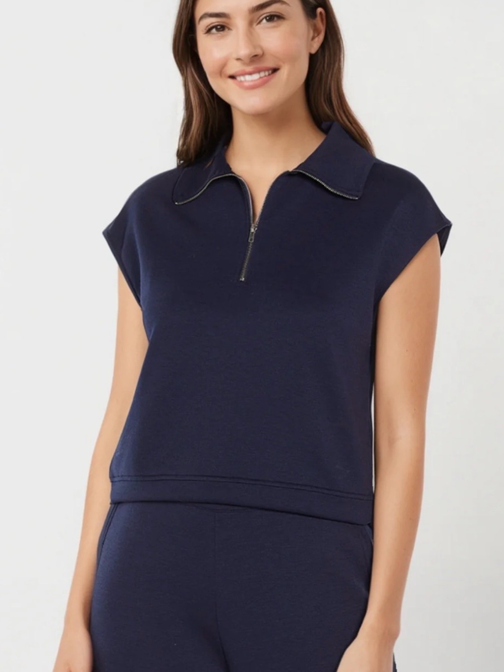 NWT Three Dots Aria Navy Zip Polo Muscle Tee